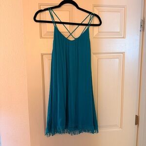 Teal Fringe Hem mini dress